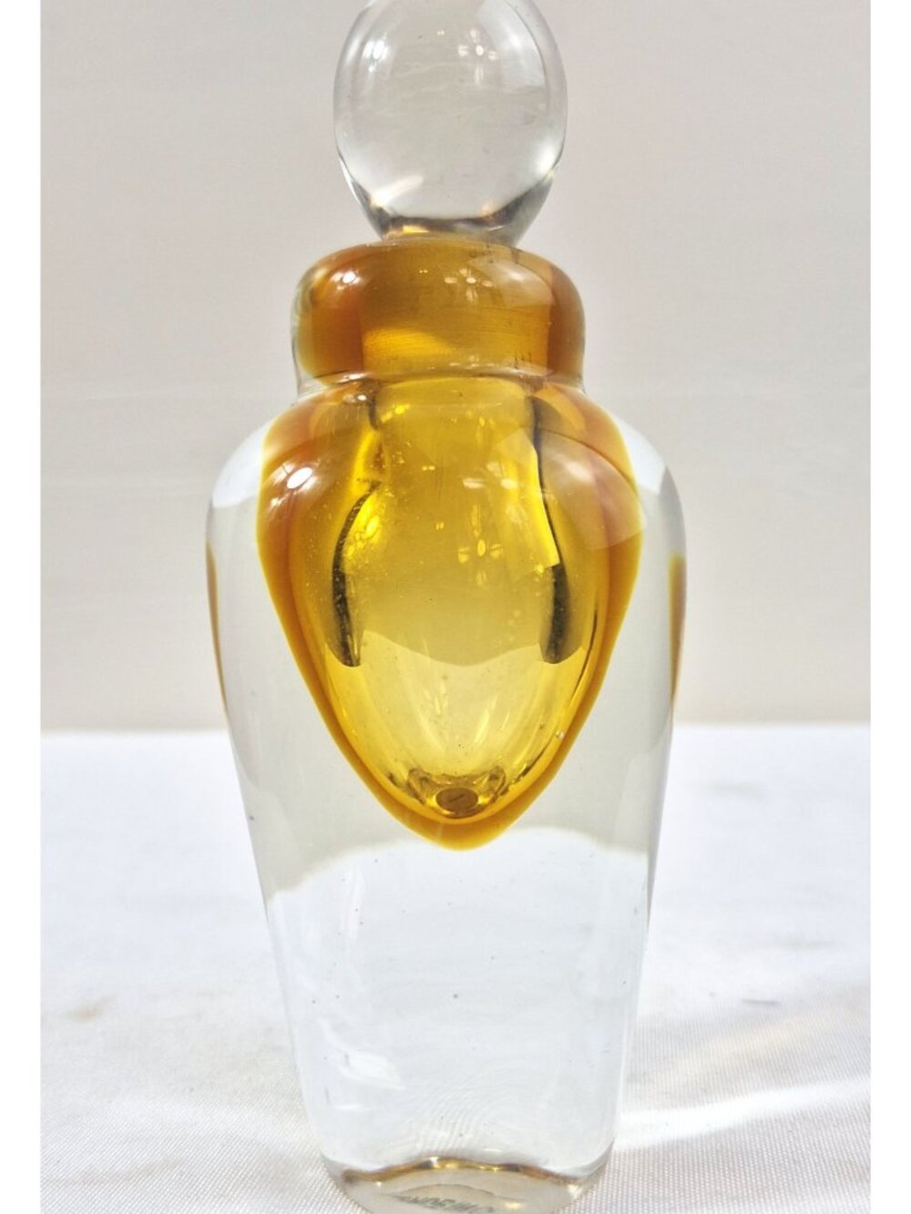 Vintage Style Art Glass Perfume Bottle Clear Amber Glass Decanter AS IS